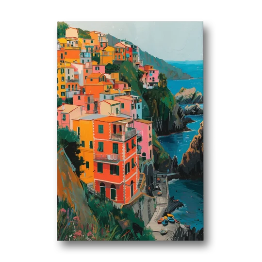 Riomaggiore Painting Above the Sea - Canvas Wall Art - Front