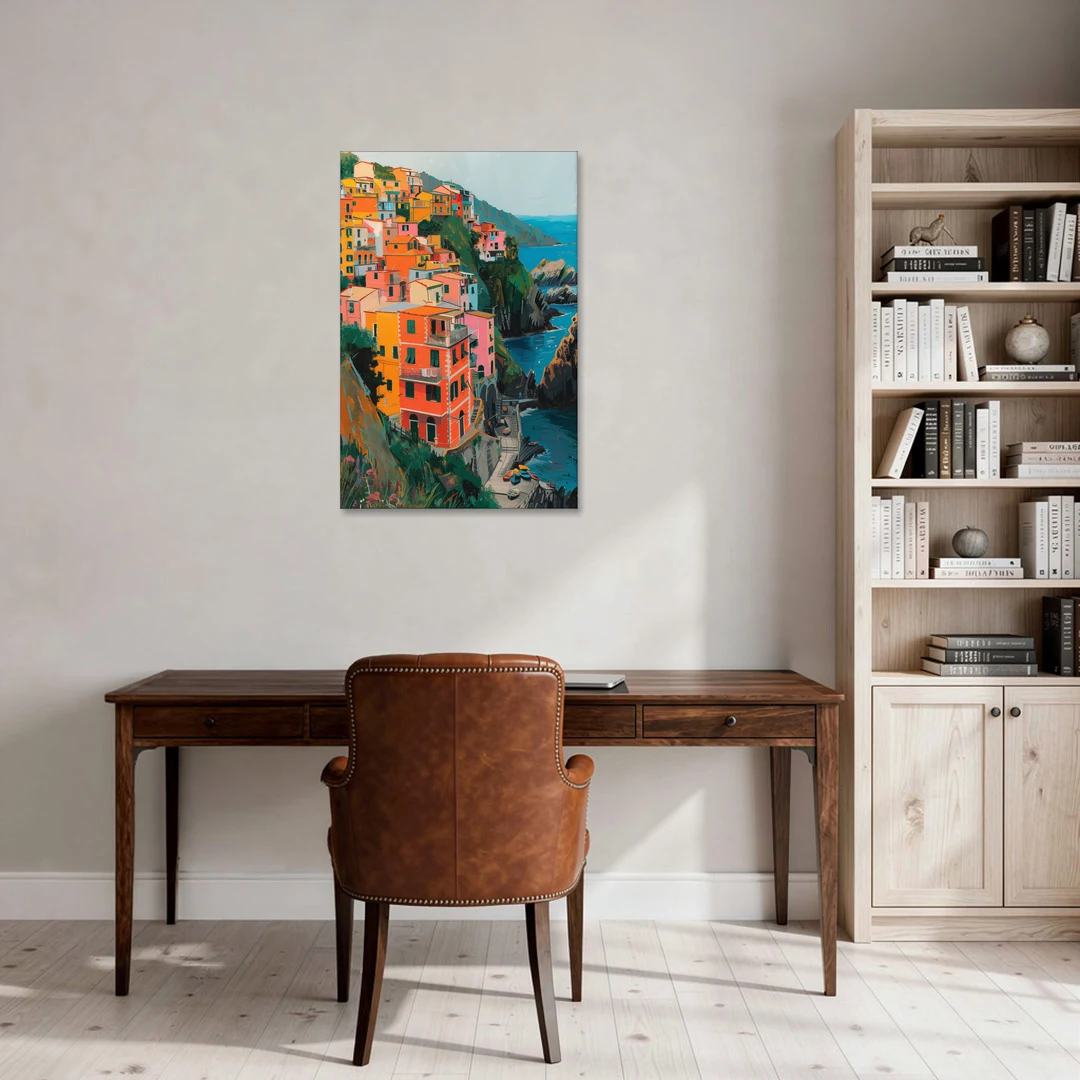 Riomaggiore Painting Above the Sea - Canvas Wall Art - Office - 24x36