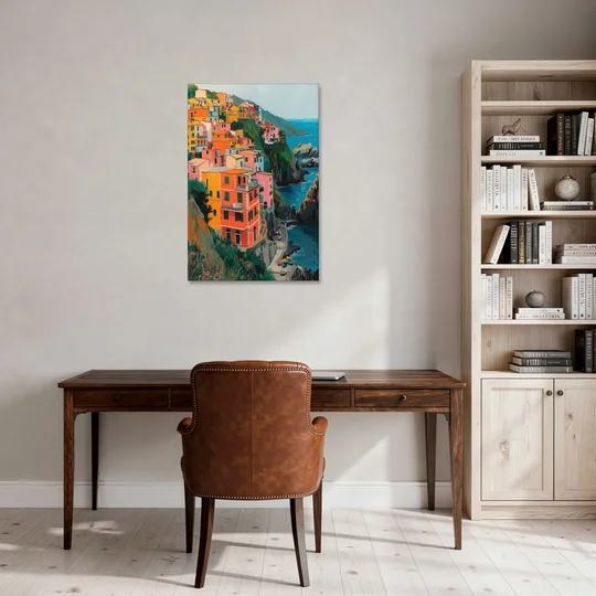 Riomaggiore Painting Above the Sea - Canvas Wall Art - Office - 24x36