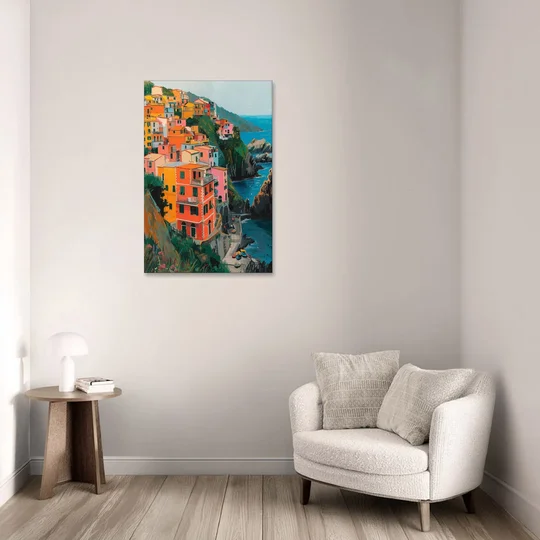 Riomaggiore Painting Above the Sea - Canvas Wall Art - Sofa - 24x36
