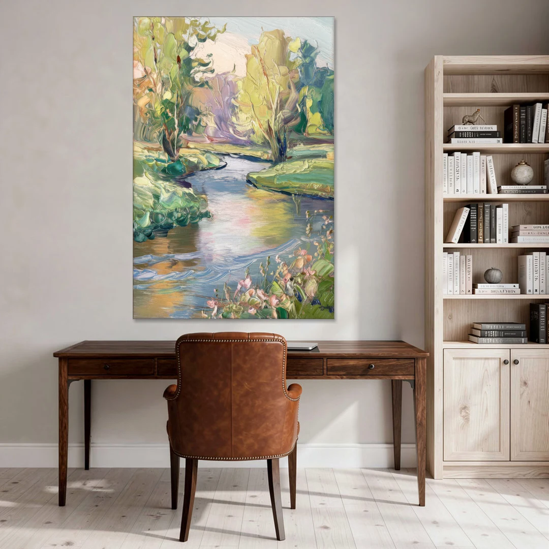 Riverside Artistic Riverfront - Canvas Wall Art - Office - 40x60