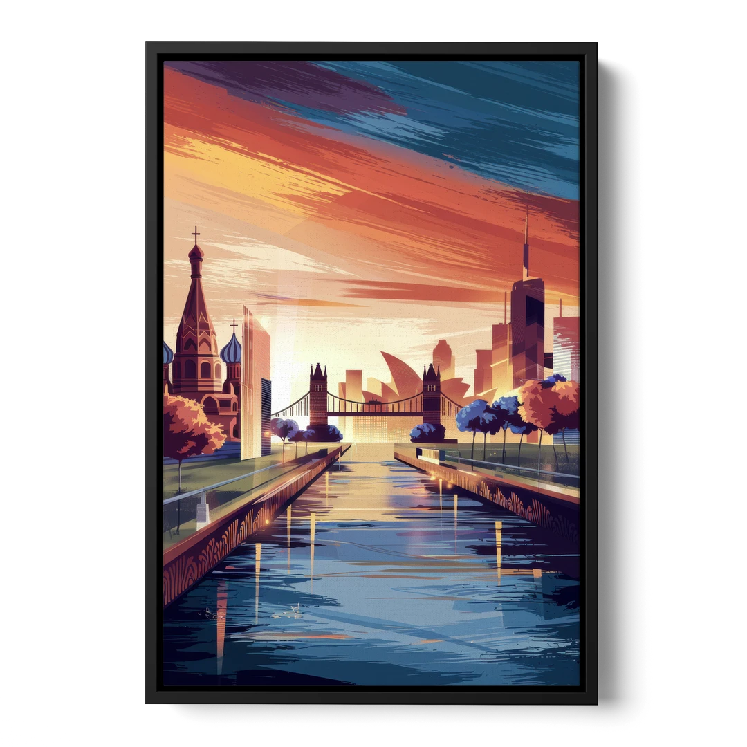 Riverside Iconic Landmarks - Black Framed Canvas Wall Art - Front