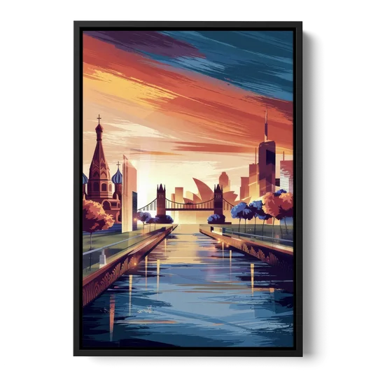 Riverside Iconic Landmarks - Black Framed Canvas Wall Art - Front