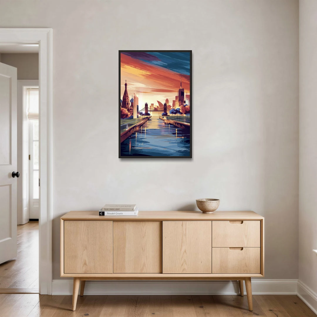 Riverside Iconic Landmarks - Black Framed Canvas Wall Art - Coffee Table - 24x36
