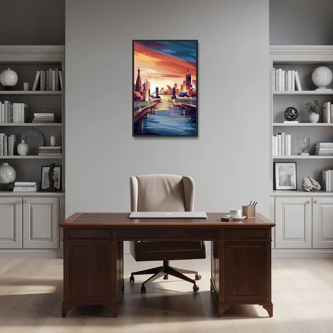 Riverside Iconic Landmarks - Black Framed Canvas Wall Art - Office - 24x36