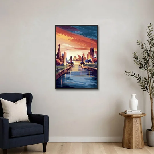 Riverside Iconic Landmarks - Black Framed Canvas Wall Art - Sofa - 24x36