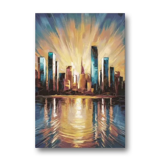 Riverside Sunset Over the City - Canvas Wall Art - Front
