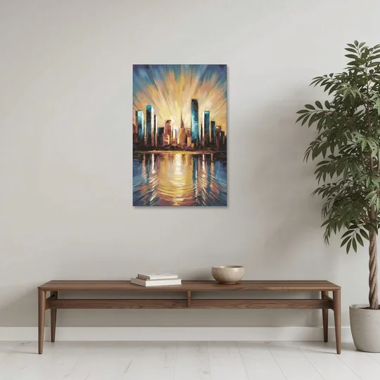 Riverside Sunset Over the City - Canvas Wall Art - Coffee Table - 24x36
