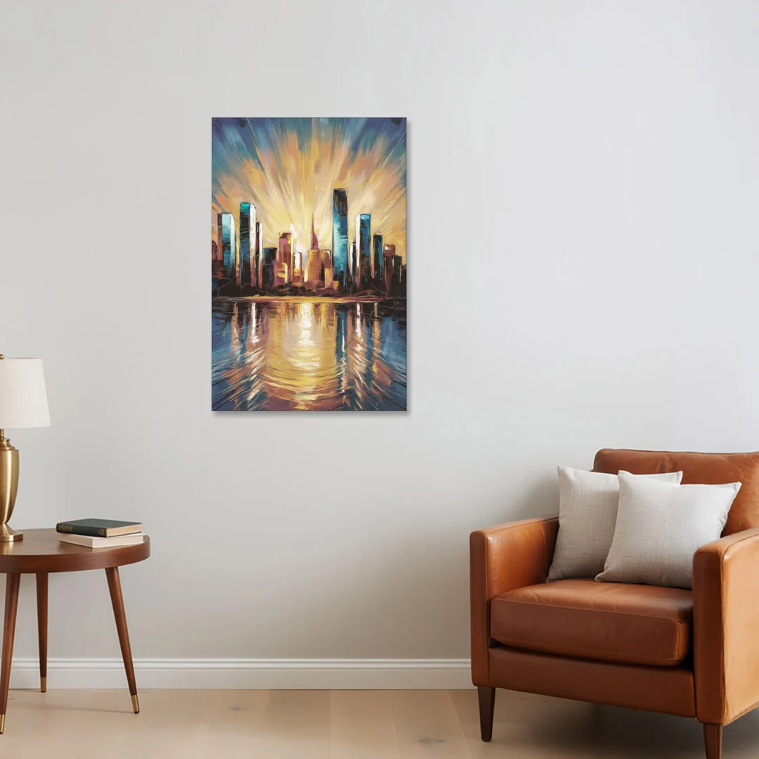 Riverside Sunset Over the City - Canvas Wall Art - Sofa - 24x36