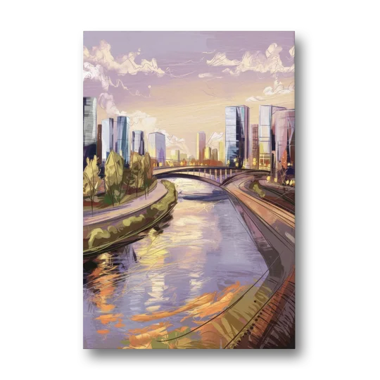 Riverside Urban Landscape - Canvas Wall Art - Front