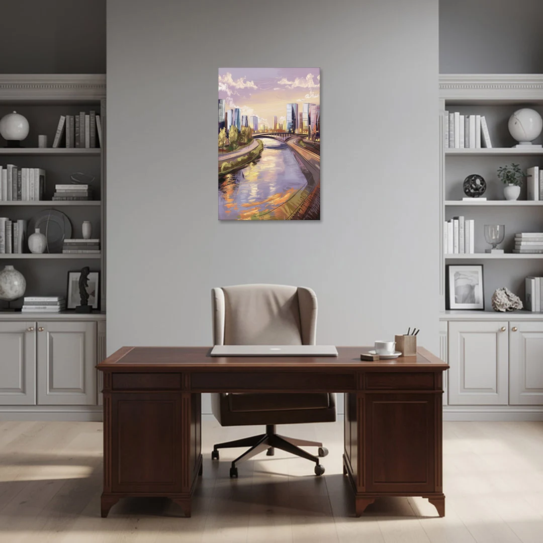 Riverside Urban Landscape - Canvas Wall Art - Office - 24x36