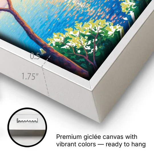 Riviera Reflections - White Framed Canvas Wall Art - Gallery Wrap Corner