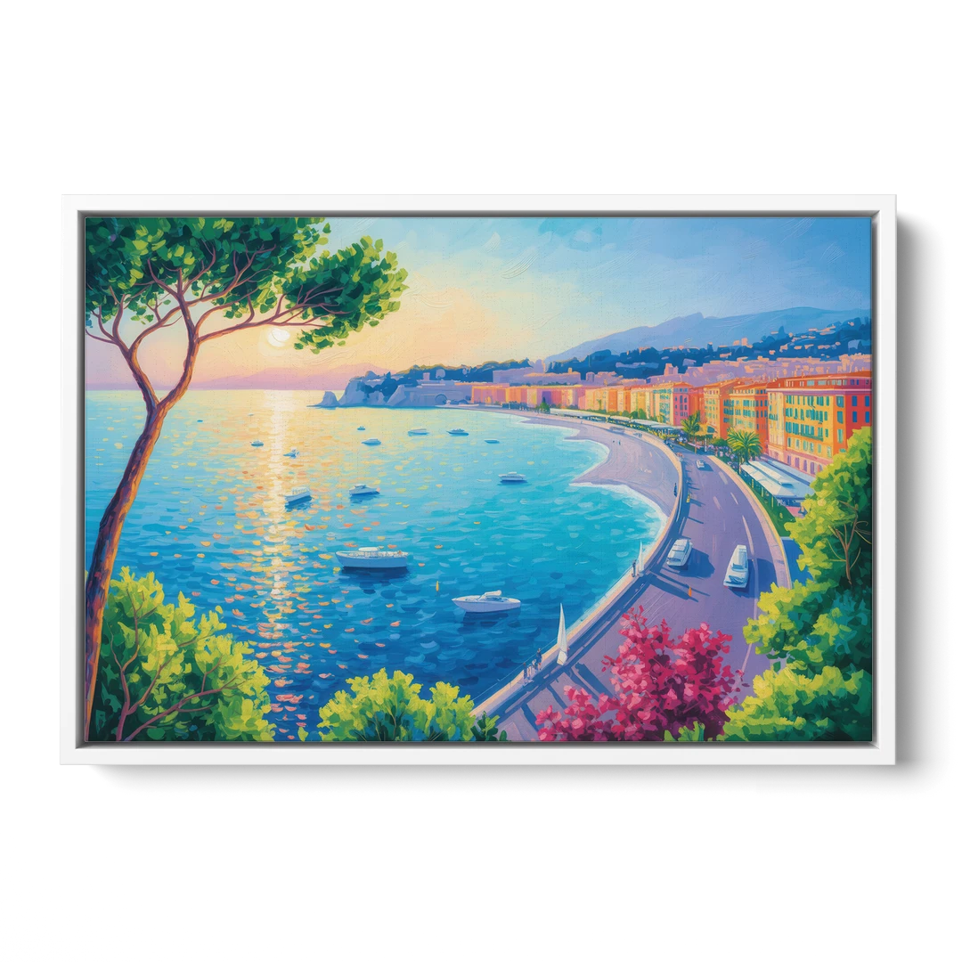 Riviera Reflections - White Framed Canvas Wall Art - Front