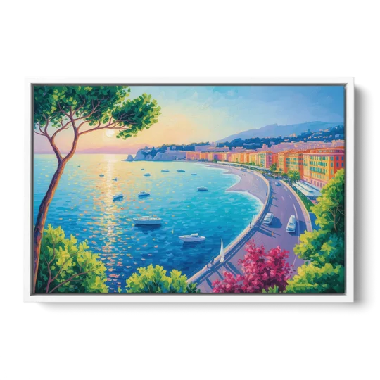 Riviera Reflections - White Framed Canvas Wall Art - Front