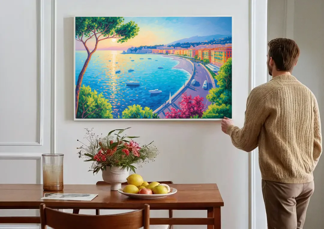 Riviera Reflections canvas wall art above a dining table
