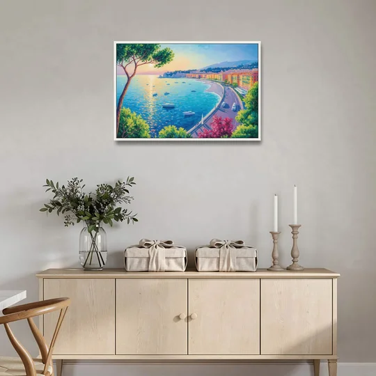 Riviera Reflections - White Framed Canvas Wall Art - Coffee Table - 36x24