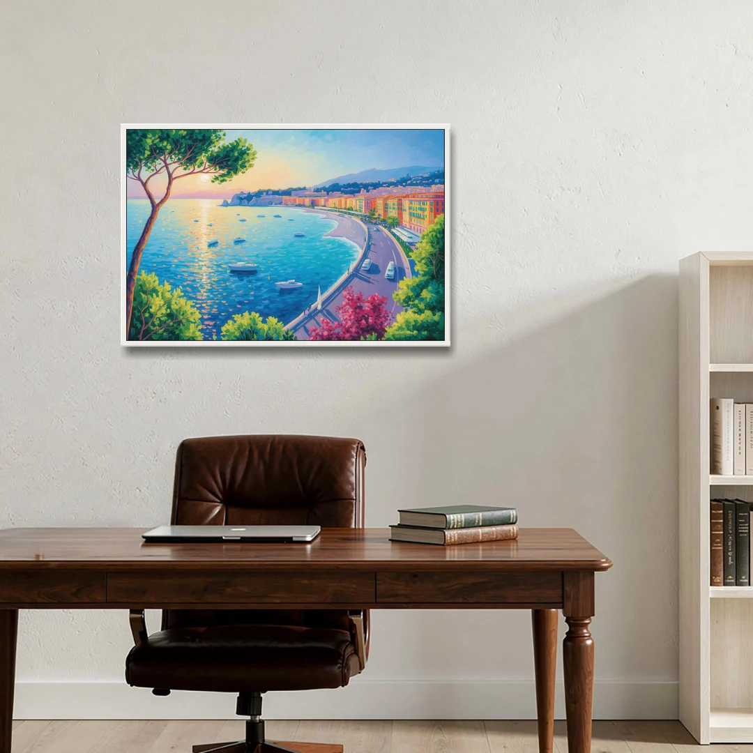 Riviera Reflections - White Framed Canvas Wall Art - Office - 36x24