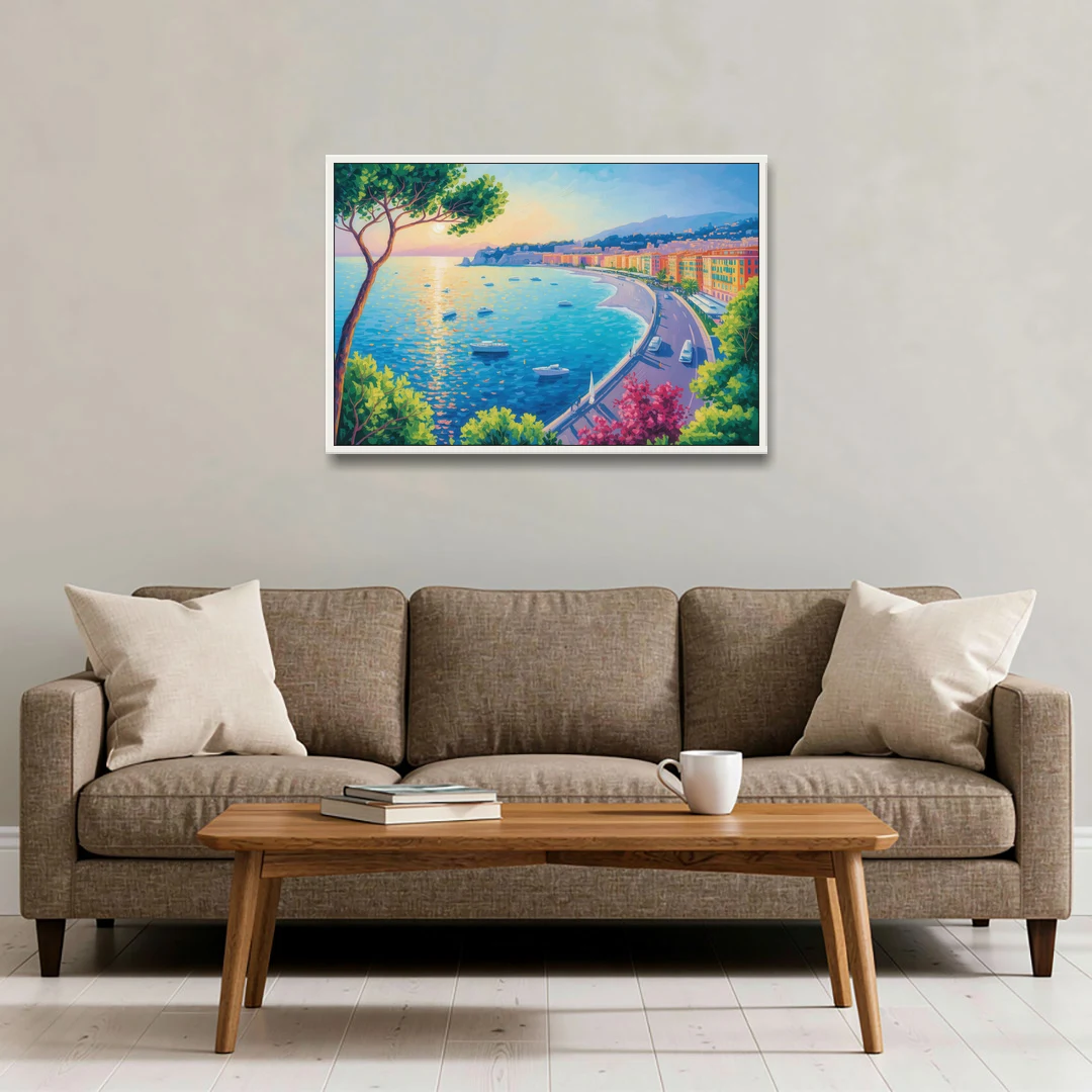 Riviera Reflections - White Framed Canvas Wall Art - Sofa - 36x24