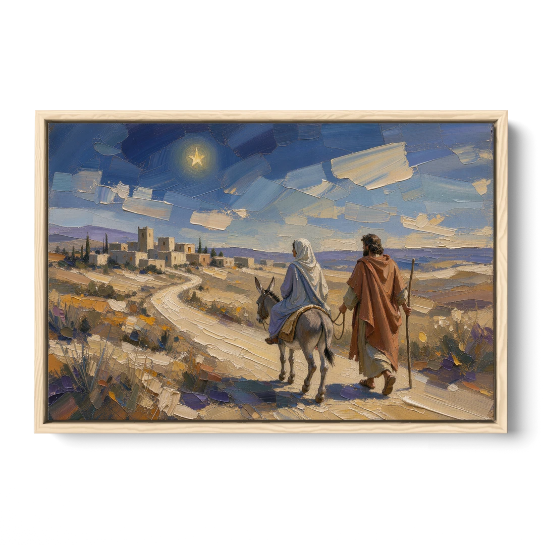 Christmas Road to Bethlehem for the Church - Oak Framed Canvas Wall Art - Front