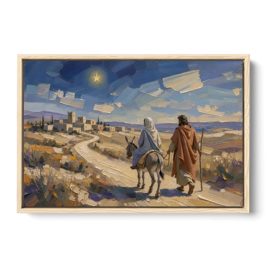 Christmas Road to Bethlehem for the Church - Oak Framed Canvas Wall Art - Front