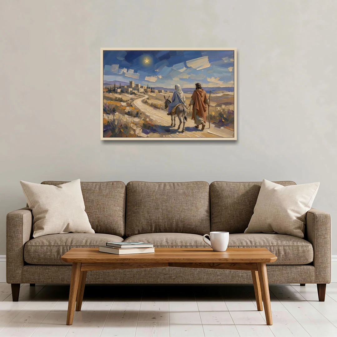 Christmas Road to Bethlehem for the Church - Oak Framed Canvas Wall Art - Sofa - 36x24