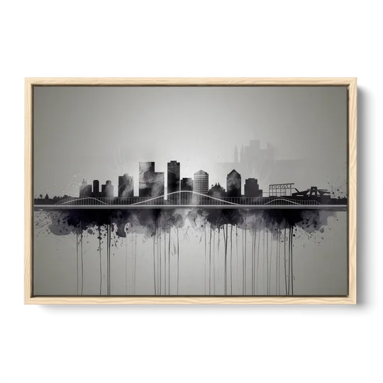 Rochester Cityscape Reflection - Oak Framed Canvas Wall Art - Front