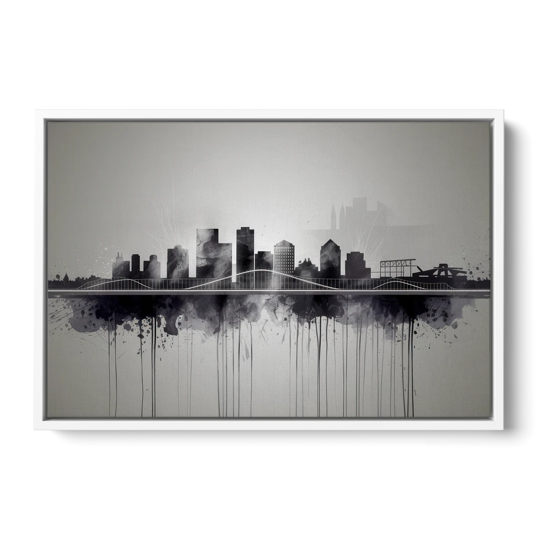 Rochester Cityscape Reflection - White Framed Canvas Wall Art - Front