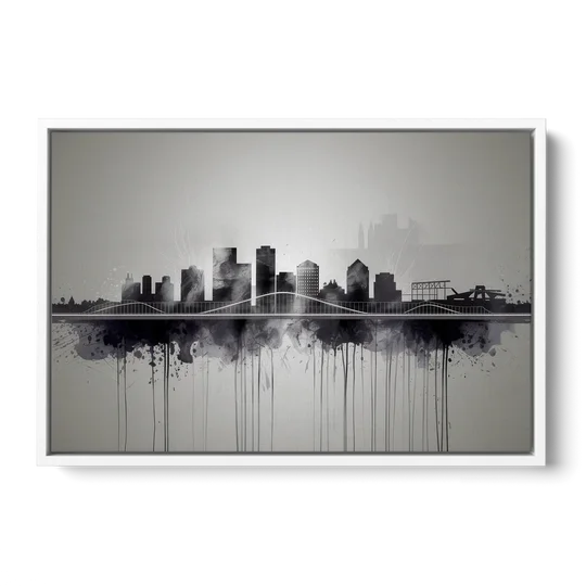 Rochester Cityscape Reflection - White Framed Canvas Wall Art - Front