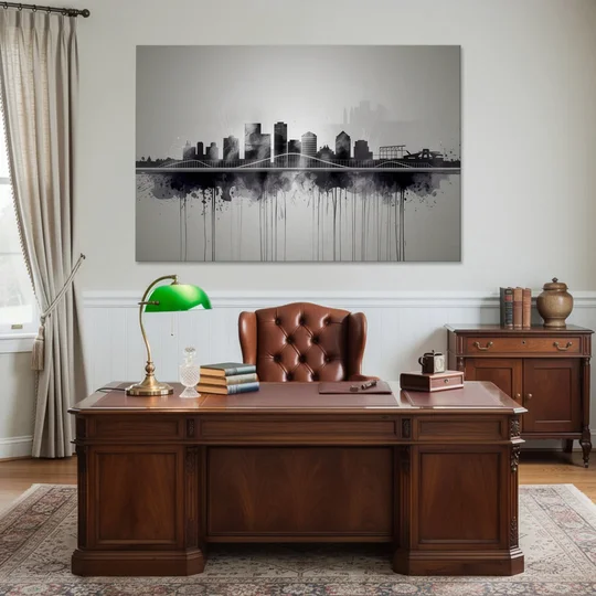 Rochester Cityscape Reflection - Canvas Wall Art - Office - 60x40