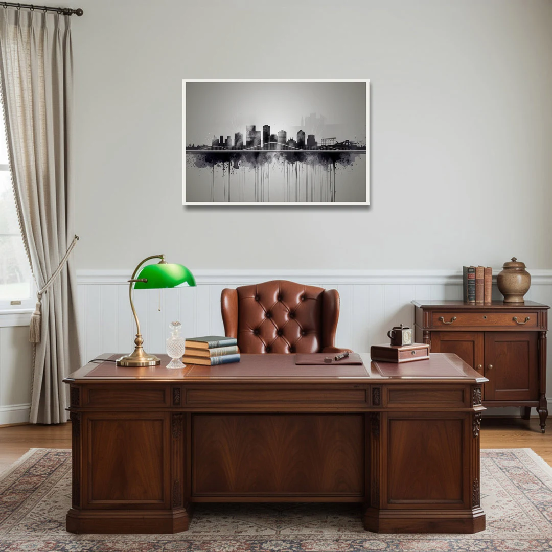 Rochester Cityscape Reflection - White Framed Canvas Wall Art - Office - 36x24