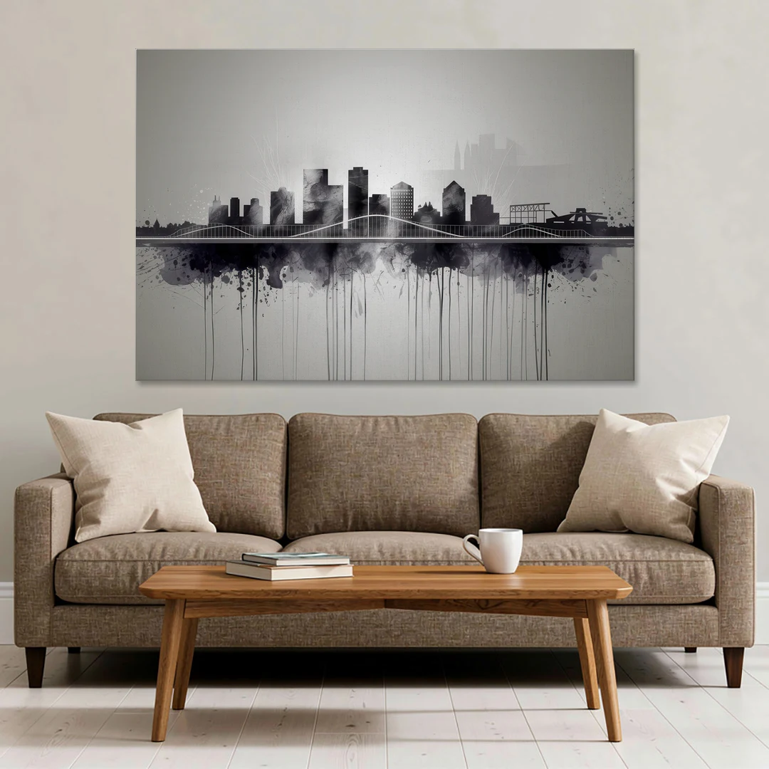Rochester Cityscape Reflection - Canvas Wall Art - Sofa - 60x40