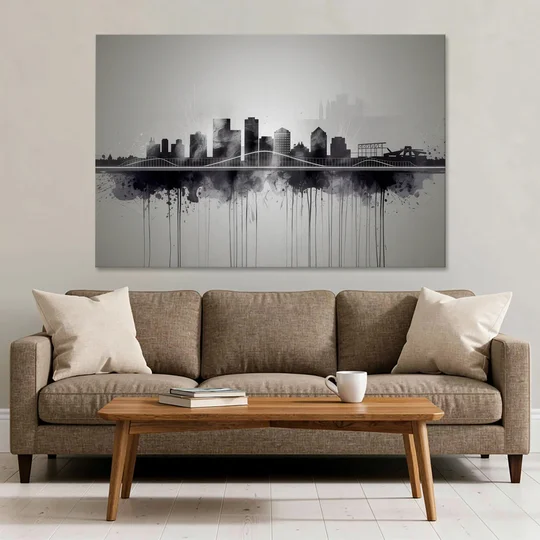 Rochester Cityscape Reflection - Canvas Wall Art - Sofa - 60x40