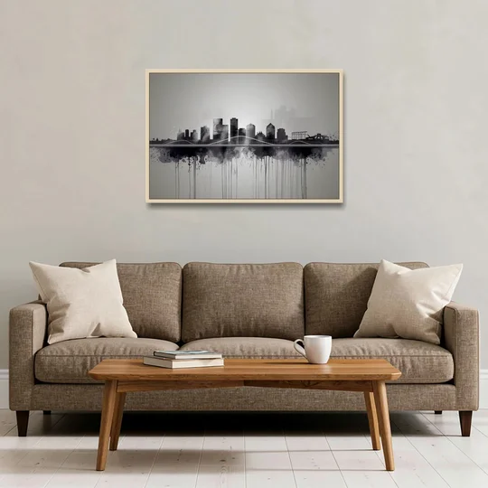 Rochester Cityscape Reflection - Oak Framed Canvas Wall Art - Sofa - 36x24