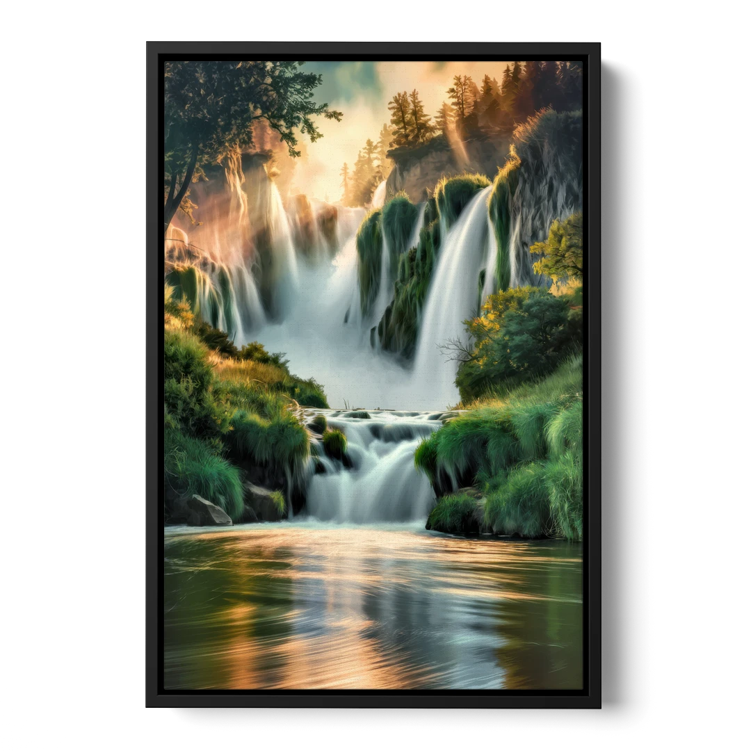 Rochester High Falls Panorama - Black Framed Canvas Wall Art - Front
