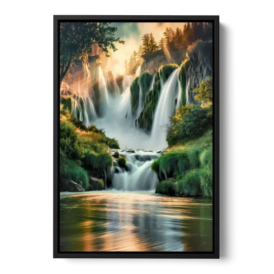 Rochester High Falls Panorama - Black Framed Canvas Wall Art - Front