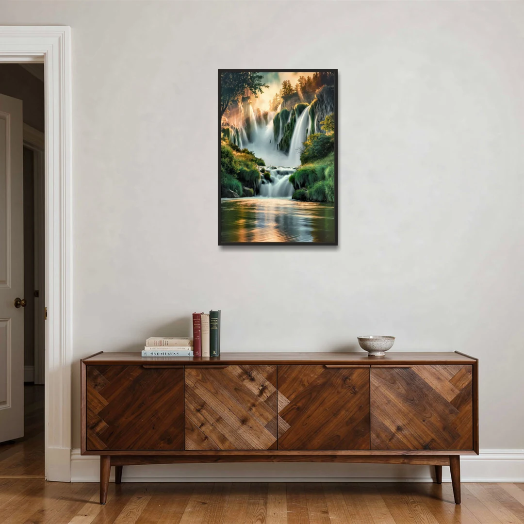 Rochester High Falls Panorama - Black Framed Canvas Wall Art - Coffee Table - 24x36