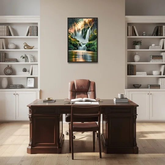 Rochester High Falls Panorama - Black Framed Canvas Wall Art - Office - 24x36