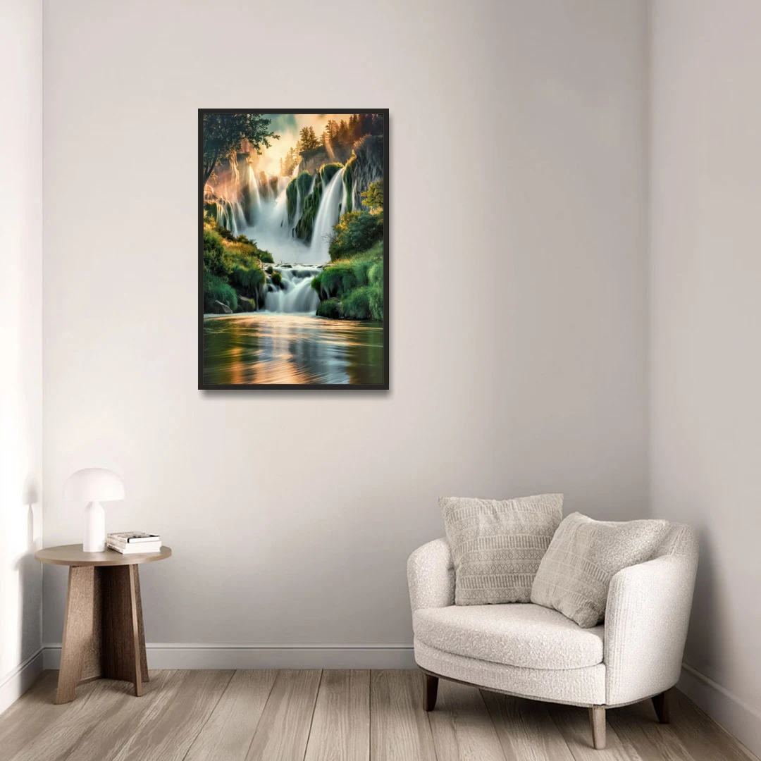 Rochester High Falls Panorama - Black Framed Canvas Wall Art - Sofa - 24x36