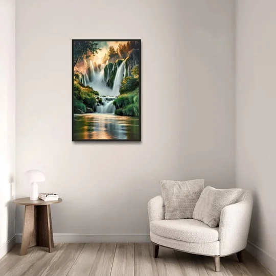 Rochester High Falls Panorama - Black Framed Canvas Wall Art - Sofa - 24x36