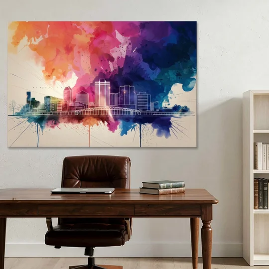 Rochester Skyline At Sunset - Canvas Wall Art - Office - 60x40