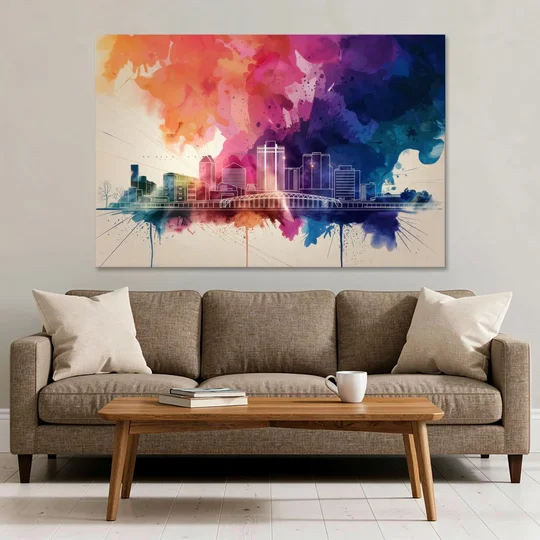 Rochester Skyline At Sunset - Canvas Wall Art - Sofa - 60x40
