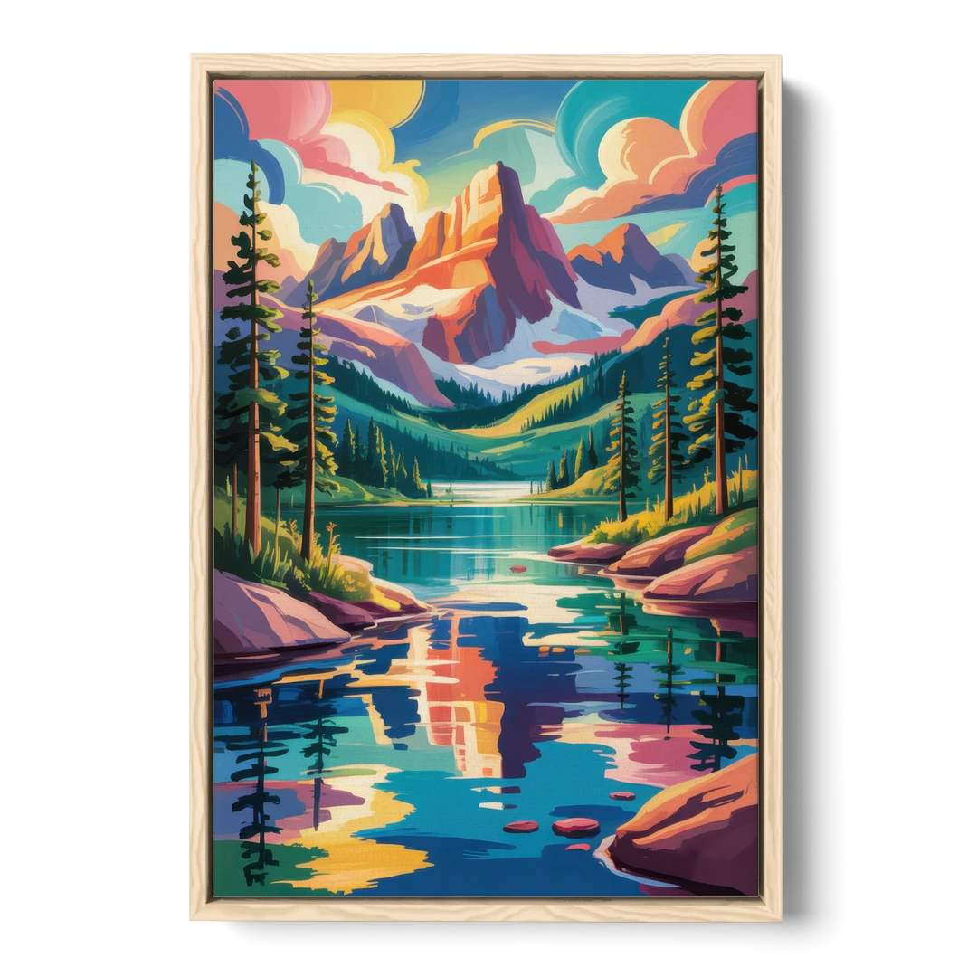 Rocky Mountain Serenity - Oak Framed Canvas Wall Art - Front