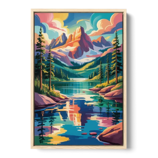 Rocky Mountain Serenity - Oak Framed Canvas Wall Art - Front