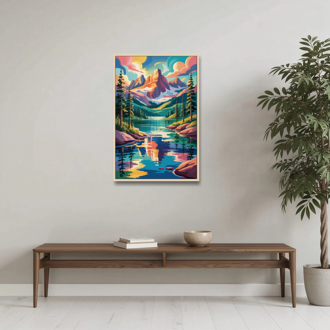 Rocky Mountain Serenity - Oak Framed Canvas Wall Art - Coffee Table - 24x36