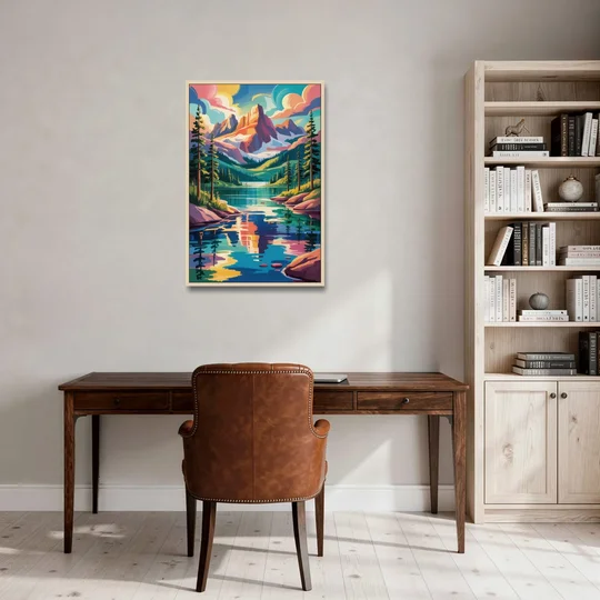 Rocky Mountain Serenity - Oak Framed Canvas Wall Art - Office - 24x36