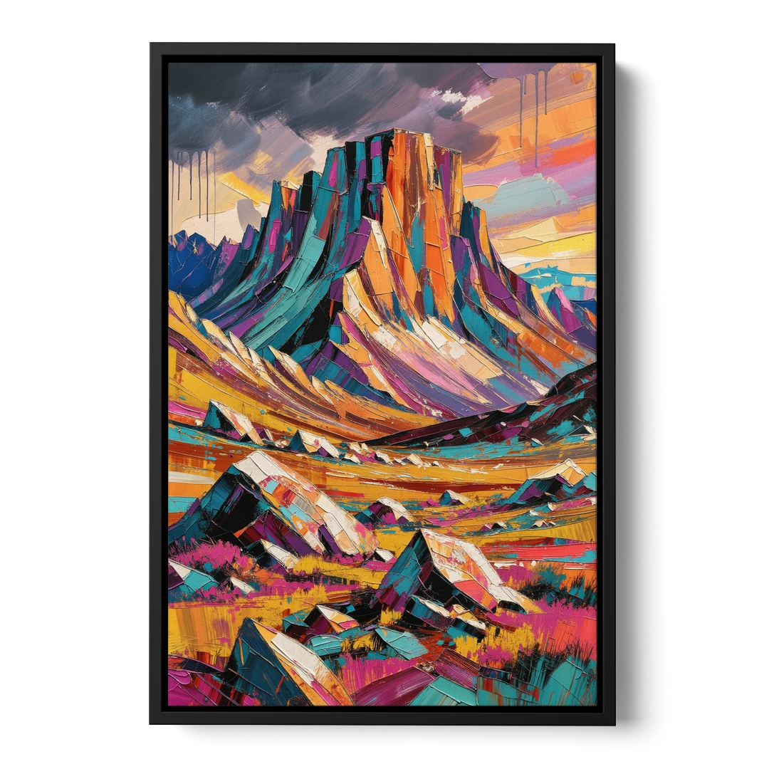 Expressive Rocky Mountain Tundra Storm - Black Framed Canvas Wall Art - Front