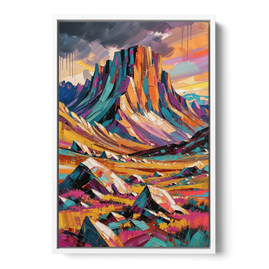 Expressive Rocky Mountain Tundra Storm - White Framed Canvas Wall Art - Front