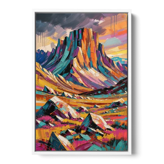 Expressive Rocky Mountain Tundra Storm - White Framed Canvas Wall Art - Front
