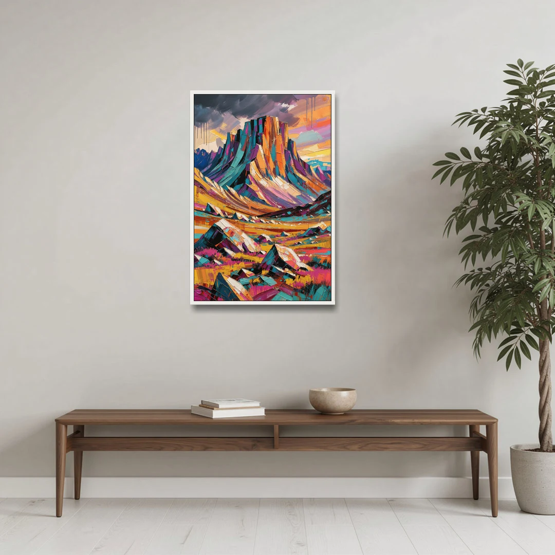Expressive Rocky Mountain Tundra Storm - White Framed Canvas Wall Art - Coffee Table - 24x36