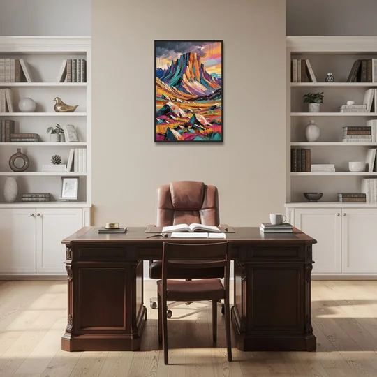 Expressive Rocky Mountain Tundra Storm - Black Framed Canvas Wall Art - Office - 24x36